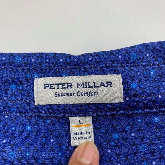 Peter Millar Polo Shirt Mens L Large Ocean Blue Avon Performance Jersey LOGO - Picture 4 of 10